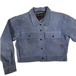 Scully Suede Dusty Light Blue Western Trucker Jacket cropped leather Coat